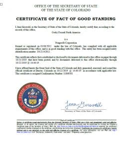 Colorado nonprofit certificate